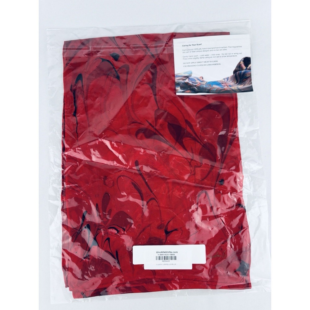 New‎ Uno Alla Volta Scarf 100% Silk Hand-dyed ~ Hand Marbled - Red - Beautiful!